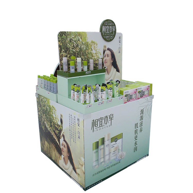 skin care 1/4 pallet display unit cardboard tiered shelves stand shampoo supermarket nail gel floor display unit stand - Image 1